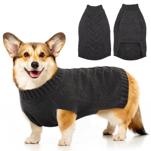 Katzinst Hundepullover,Hund Pullover für Mittlere Hunde,Strickwaren Pullover Hund, Dickes Material Pullover Haustiermantel für Winter, Fleece Hund Pullover für Dachshund,French Bulldog,Grau,L von Katzinst