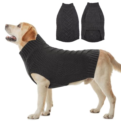 Katzinst Hundepullover,Hund Pullover für Große Hunde,Strickwaren Pullover Hund, Dickes Material Pullover Haustiermantel für Winter, Fleece Hund Pullover für Pitbull Labrador,Grau,2XL von Katzinst