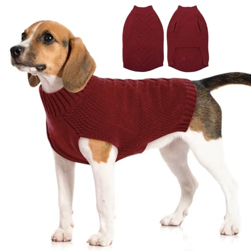 Katzinst Hundepullover,Hund Pullover für Mittlere Hunde,Strickwaren Hundekleidung, Dickes Material Pullover Haustiermantel für Winter, Fleece Hund Pullover für Beagle,Border Collie,Rot,XL von Katzinst