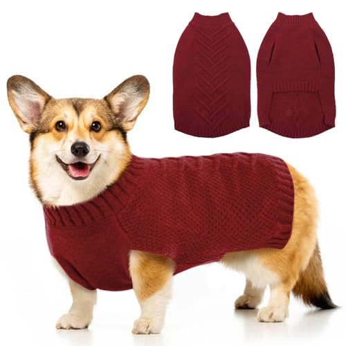 Katzinst Hundepullover,Hundepullover Kleine Hunde,Strickwaren Pullover Hund, Dickes Material Pullover Haustiermantel für Winter, Fleece Hund Pullover für Dachshund,French Bulldog,Rot,L von Katzinst