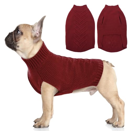 Katzinst Hundepullover,Hundepullover Kleine Hunde,Strickwaren Pullover Hund, Dickes Material Pullover Haustiermantel für Winter, Fleece Hund Pullover für Dachshund,French Bulldog,Rot,L von Katzinst