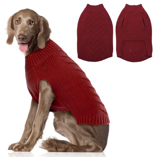 Katzinst Hundepullover,Hund Pullover für Große Hunde,Strickwaren Pullover Hund, Dickes Material Pullover Haustiermantel für Winter, Fleece Hund Pullover für Pitbull Labrador,Rot,2XL von Katzinst