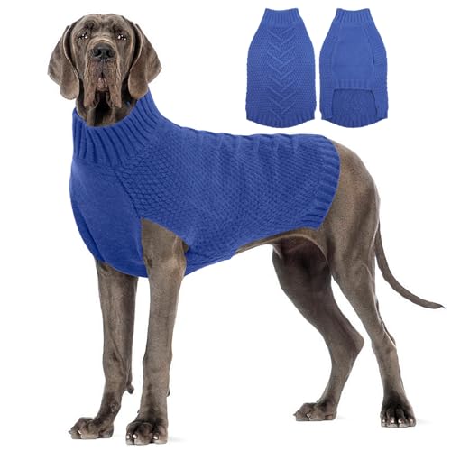 Katzinst Hundepullover,Hund Pullover für Große Hunde,Strickwaren Pullover Hund, Dickes Material Pullover Haustiermantel für Winter, Fleece Hund Pullover für Deutsche Dogge,Denim-Blau,4XL von Katzinst