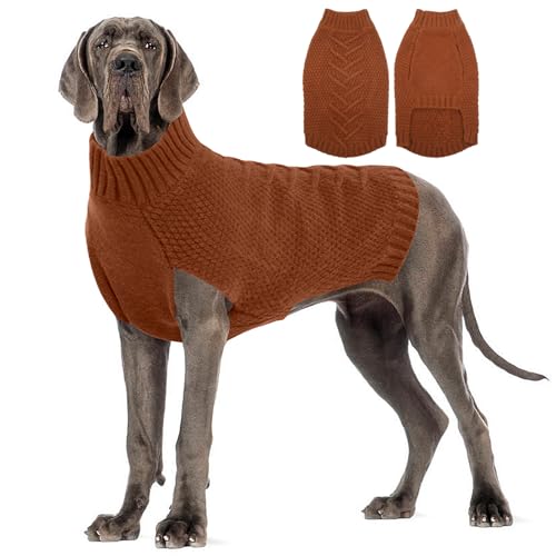 Katzinst Hundepullover,Hund Pullover für Große Hunde,Strickwaren Pullover Hund, Dickes Material Pullover Haustiermantel für Winter, Fleece Hund Pullover für Deutsche Dogge,Karamell,4XL von Katzinst