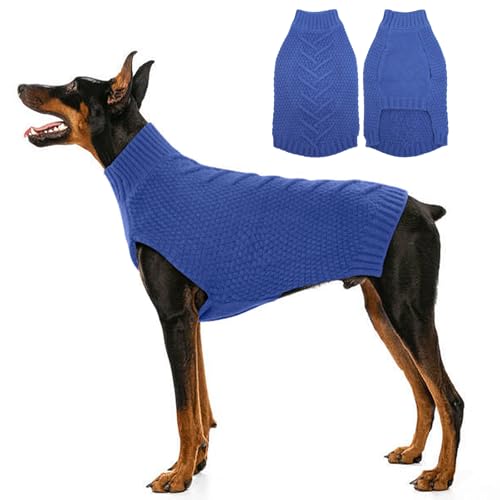 Katzinst Hundepullover,Hund Pullover für Große Hunde,Strickwaren Pullover Hund, Dickes Material Pullover Haustiermantel für Winter, Fleece Hund Pullover für Golden Retriever,Denim-Blau,3XL von Katzinst