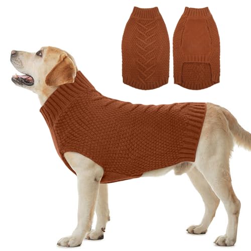 Katzinst Hundepullover,Hund Pullover für Große Hunde,Strickwaren Pullover Hund, Dickes Material Pullover Haustiermantel für Winter, Fleece Hund Pullover für Golden Retriever,Karamell,3XL von Katzinst