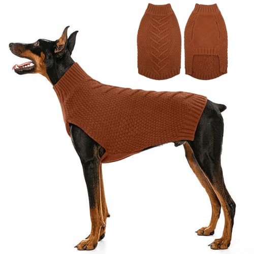 Katzinst Hundepullover,Hund Pullover für Große Hunde,Strickwaren Pullover Hund, Dickes Material Pullover Haustiermantel für Winter, Fleece Hund Pullover für Pitbull Labrador,Karamell,2XL von Katzinst