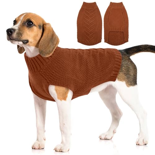 Katzinst Hundepullover,Hund Pullover für Mittlere Hunde,Strickwaren Pullover Hund, Dickes Material Pullover Haustiermantel für Winter, Fleece Hund Pullover für Beagle,Border Collie,Karamell,XL von Katzinst