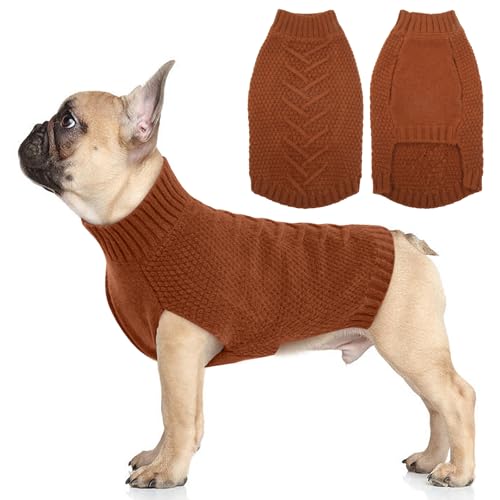 Katzinst Hundepullover,Hund Pullover für Mittlere Hunde,Strickwaren Pullover Hund, Dickes Material Pullover Haustiermantel für Winter, Fleece Hund Pullover für Dachshund,French Bulldog,Karamell,L von Katzinst