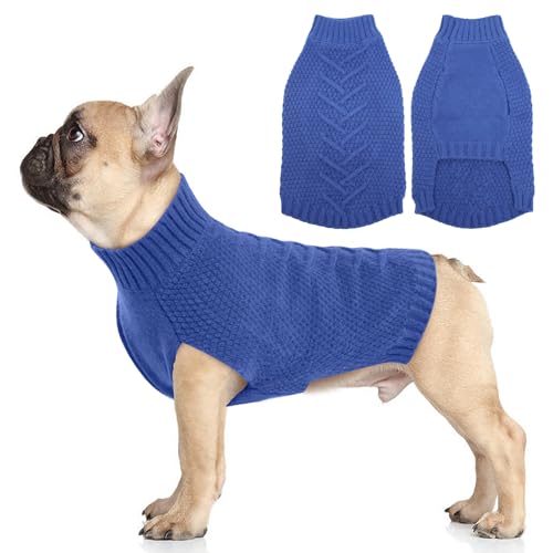 Katzinst Hundepullover,Hundepullover Kleine Hunde,Strickwaren Pullover Hund, Dickes Material Pullover Haustiermantel für Winter, Fleece Hund Pullover für Dachshund,French Bulldog,Denim-Blau,L von Katzinst