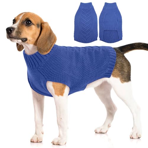 Katzinst Hundepullover,Hundepullover Mittelgroße Hunde,Strickwaren Pullover Hund, Dickes Material Pullover Haustiermantel für Winter, Fleece Hund Pullover für Beagle,Border Collie,Denim-Blau,XL von Katzinst