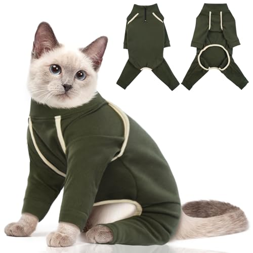 Katzinst Katzenpullover,Katzenbekleidung aus Klebrigem Fell mit Reißverschlüssen,Weiche und Warme Winterkleidung für Katzen,Katzenpyjamas,Herbst- und Winterkleidung für Katzen,Grün,XS von Katzinst