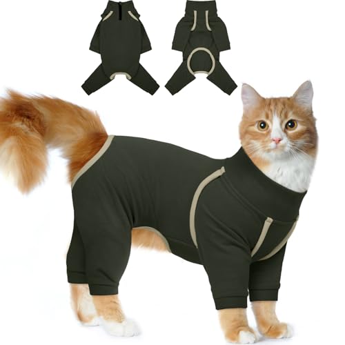 Katzinst Katzenpullover mit klebrigem Haar,Katzenbekleidung mit Reißverschluss hinten, Katzenkleidung mit Vier Beinen, Weiche und Elastische American Shorthair-Kleidung,Coffee,S von Katzinst