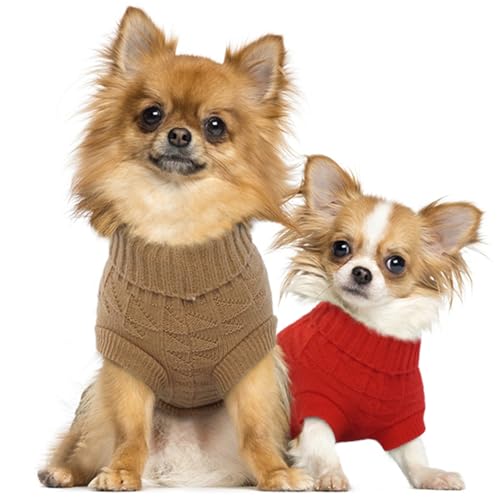 Ktazinst Small Dog Jumper, Dog Jumpers with Solid Patterned Knit, Dachshund Jumper with Snowflake Pattern, Puppy Jumper for Dogs Yorkshire Teddy Chihuahua Dog Clothes, Brown XS von Katzinst