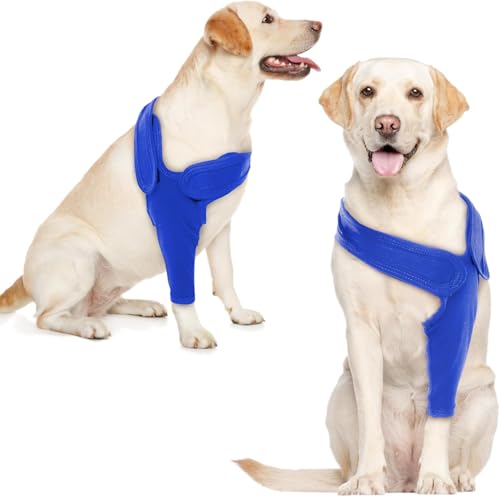 Recovery Sleeve Hund, Ellbogenschoner für Hunde, Ellenbogenbandage Protector, Hund Chirurgie Erholung Ärmel vorne rechts Links Bein für Hot Spots, Wunden, Bandagen, Anti Lecken für Hunde, Blau 2XL von Katzinst