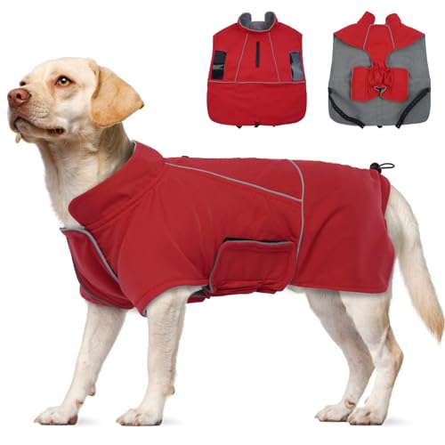 Katzinst Wasserdichter Hundemantel, Wintermantel für Hunde,Hundejacke Winter Winddichter Warmer Hunderegenmantel für Mittelgroße bis Große Hunde，HundeKleidung Reflektierender Streifen,Cheng,3XL von Katzinst