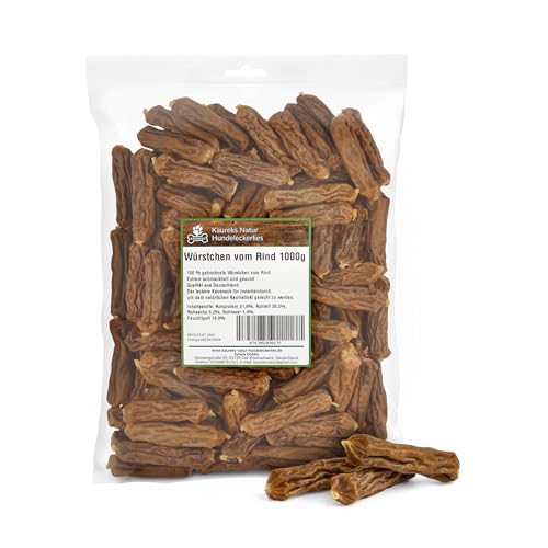 Kaureks Natur, Würstchen vom Rind 1000g, Deutsche Herstellung, für Hunde, Würstchen für Hunde, Rinderfleisch, Kausnack, Hundefutter, Kauartikel, Hundeleckerlies von Kaureks Natur Hundeleckerlies