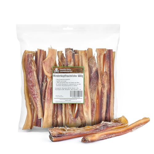 Kaureks Natur Hundeleckerlies, Rinderkopfhaut Sticks mit Fleisch 500g ca. 15 cm Kopfhaut Stangen für Hunde, wie schweineohren von Kaureks Natur Hundeleckerlies