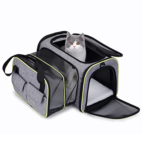 Kavolet Faltbarer Transporttasche für Katze und Hund, Erweiterbare Katzentransportbox Hundetragetasche mit Fleece-Matte, Flugtasche mit Schultergurt für Katze und Hund von Kavolet