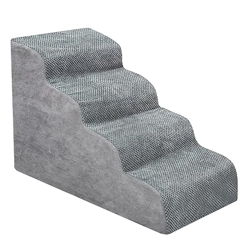 Kavolet Hundetreppe für Kleine Hunde 4-Stufig, Haustiertreppe aus Hochdichtem Schwamm, Hunderampe, Trainingstreppe mit Abnehmbarem, Waschbarem Schutzumschlag und Rutschfestem Boden, 72x42x41cm von Kavolet