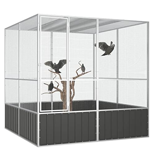 Kavolet Vogelkäfig Groß Vogelvoliere Vogelhaus Außen Aufzuchtkäfig Außenvoliere Käfig Vogelhaus Voliere Anthrazit 213,5x217,5x211,5 cm Verzinkter Stahl von Kavolet