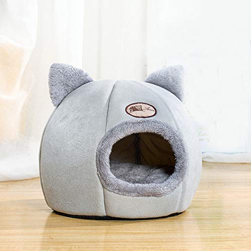 Weiches Katzenbett, Katzennest mit abnehmbarem und waschbarem Innenkissen, 2-in-1 Katzenzelt, (L 35 x 35 x 40 cm) L, Grau von Kavolet