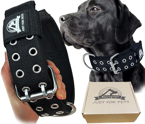 Kawagogo 4-lagiges Nylon-Halsband für große Hunde, taktisches Militärtraining, robustes Hundehalsband für extra große Rassen, deutscher Sherd, Rottweiler, Pitbull, 43,2 - 55,9 cm, Schwarz von Kawagogo