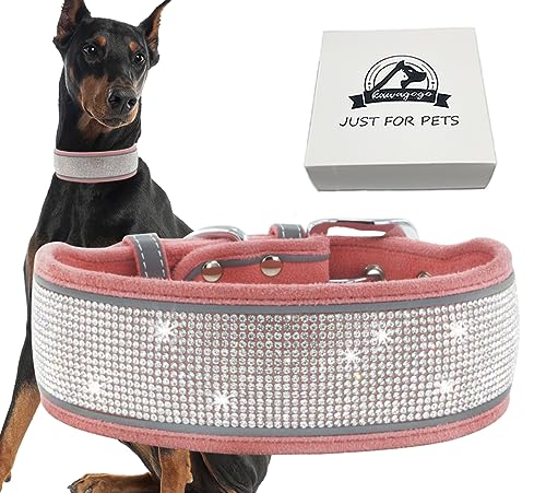 Kawagogo Bling Diamond Hundehalsband für Damen und Mädchen, weiches Samt-Leder mit glitzernden Kristall-Strasssteinen, für mittelgroße und große Hunde (Rosa, M) von Kawagogo