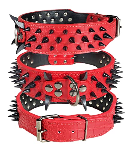 Kawagogo Hundehalsband mit Nieten, mit großen, scharfen Spikes, PU-Leder, 5.1 cm breit, schützt den Hals des Hundes vor Bissen, passend für große, mittelgroße Hunde, 50.8,61 cm (insgesamt 66 cm)) von Kawagogo