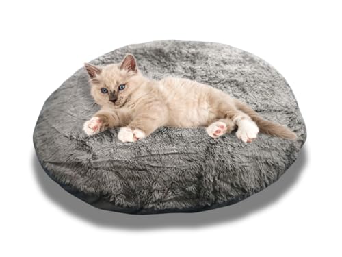 KawaiPets Rundes Kissen für Katzen 40 x 40 x 5 cm - Weicher Samt antibakteriell, herausnehmbare Füllung, waschbar, ideal für Katzen und kleine Hunde - Grau von KawaiPets