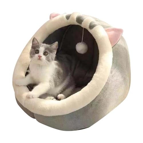 Katzenhöhle Katzenbett, Katzenbetten Für Den Innenbereich Mit Hängendem Spielzeug Und Wattepad, Katzenbett Flauschig Höhle Katzen Schlafplatz Katzenkorb, Für Katzen Und Welpen von Kaxenig