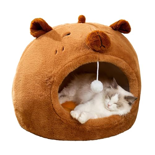 Katzenhöhlenbett, Capybara-Form Katzenbetten Für Den Innenbereich Mit Hängendem Spielzeug Und Wattepad, Katzenbett Flauschig Höhle Katzen Schlafplatz Katzenkorb, Für Katzen Und Welpen von Kaxenig