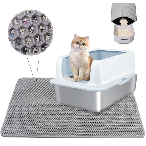 KayKple® Katzenklo Matte - 30x45 CM Katzenmatte Doppelte Schichte Non-Slip Wasserdichte - Katzenmatte Katzenklo mit Schnalle - Bienenwabe Matte Katzentoilette - Grau von KayKple