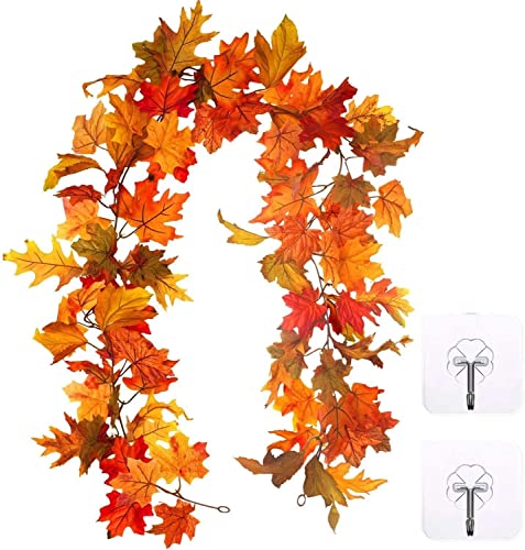 Künstliche Ahornblätter Girlande Herbstgirlande 175 cm Herbstblätter Reben Seide Ahornblatt Girlande Hängepflanze für Hausgarten, Wand, Tür, Kamin, Halloween, Party, Erntedankfest Herbstdekorationen von Kayan