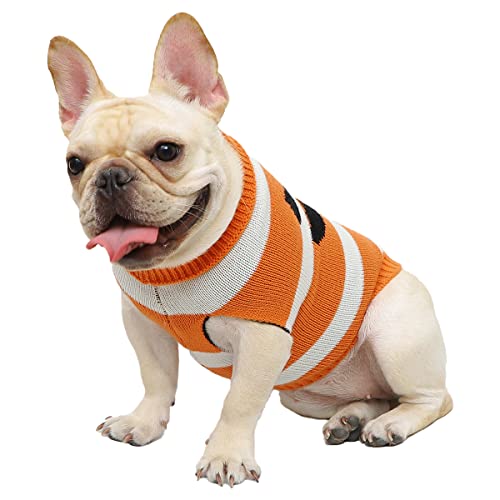 Kayto Haustier Halloween Pullover Hund Halloween Pullover Kätzchen Katze Urlaub Thema mit Kürbis Totenkopf Muster Hund Welpe Kostüm Kleidung (klein, orange) von Kayto