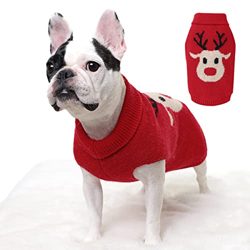 Kayto Hundepullover, Hunde-Winterkleidung für kleine Hunde, Jungen, Mädchen, Haustier-Strickmantel, Weihnachten (groß, rotes Weihnachts-Hirsch) von Kayto