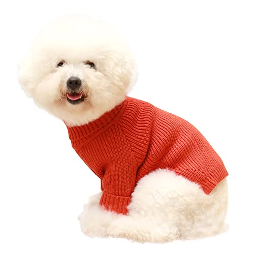 Kayto Hundepullover, langärmelig, Thermo-Strick, Hunde-Winterkleidung für kleine Hunde, Jungen, Mädchen, Haustiermantel, Katzen-Sweatshirt, Jacke, Welpen-Outfits, Hunde (Medium, Orange-Rot) von Kayto