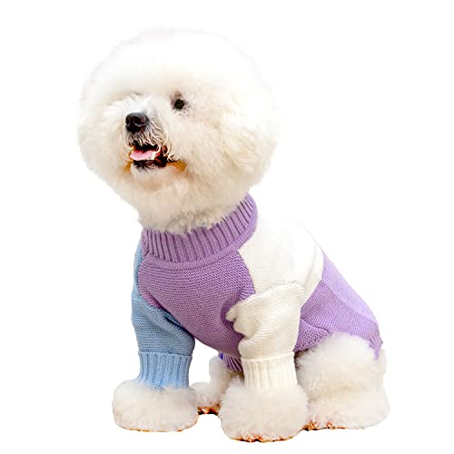 Kayto Hundepullover, langärmelig, Thermo-Strick, Hunde-Winterkleidung für kleine Hunde, Jungen, Mädchen, Haustiermantel, Katzen-Sweatshirt, Jacke, Welpen-Outfits, Hunde (X-Large, Blau mit Lila) von Kayto