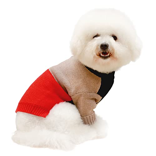 Kayto Hundepullover, langärmelig, Thermo-Strick, Hunde-Winterkleidung für kleine Hunde, Jungen, Mädchen, Haustiermantel, Katzen-Sweatshirt, Jacke, Welpen-Outfits, Hunde (X-Large, Schwarz mit Rot) von Kayto