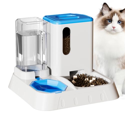 Automatischer Katzenfutterspender,Automatischer Katzenfutterspender | 2-in-1 transparenter Lebensmittelspender und automatischer Wasserspender,Rutschfestes Futterzubehör für Haustiere mit von Kazuko