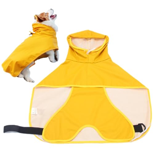 Hunde Regenmantel | PU Gelb Hundeponcho mit Bauchschutz Bauchband | wasserdichte Hundejacke Hundekleidung für Outdoor, Abenteuer, Wandern von Kbnuetyg
