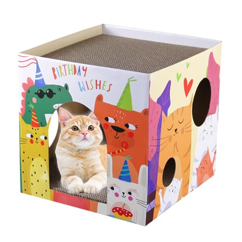 Katzenkratzer-Loungebett - Doppellagiges Katzenhaus Aus Krümelfreiem Wellkarton | Katzenkratzspielzeug Im Faltbaren Design Für Chinchillas, Kaninchen, Kätzchen, Hamster Und Andere Kleintiere, 30x30cm von Kbnuetyg