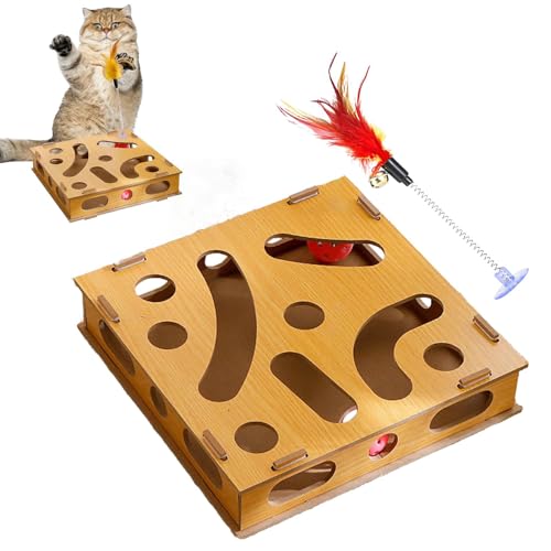 Kbnuetyg Katzenanreicherung Spielzeug für Indoor-Katzen - Katzen-Langeweile Spielzeug Puzzle Spielzeug | Spielbox mit 2 Glocken, Katzenspielzeug Interaktives Katzenspielzeug für geistige körperliche von Kbnuetyg