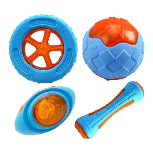 Kbnuetyg Schwimmendes Hundespielzeug, sicheres Wasserspielzeug für Hunde, 4-teiliges Set, interaktives Zahnreinigungsspielzeug mit integriertem Quietscher, Hundepool, Schwimmbecken, Strände, von Kbnuetyg