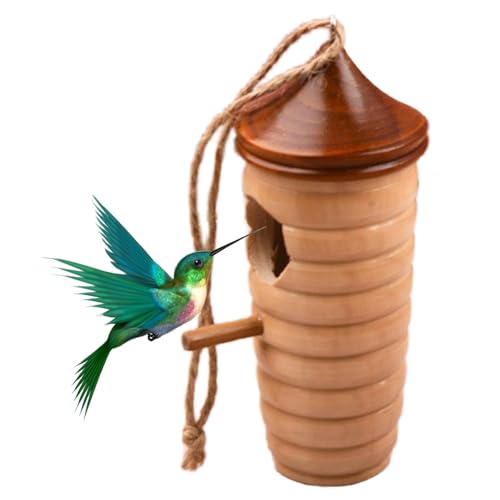 Kolibri-Häuser – Kolibri-Haus aus Holz, Vogelhäuser, natürlicher Garten draußen, müheloses hängbares kleines Vogelhaus mit Seil, Kolibri-Nest für Zuhause, Terrasse, Garten, dekoratives Ornament von Kbnuetyg