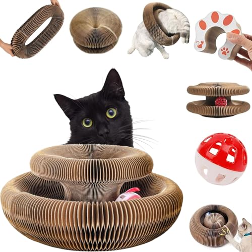 Kitty Kurlz Katzenspielzeug - Faltbares recycelbares Katzenspielzeug für Katzen, Magic Organ Cat Scratching Board, Snufflepaw Akkordeon für Katzen, Interaktives Kratzpad mit Ball von Kcyuowq