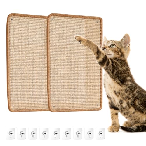 2 Stück Kratzbretter Katze Sisal 30x40 cm Kratzmatte Katze Wand mit Spurlose Klebenägel Teppich Katzen Katzenkratzbrett für Schützt Teppiche und Sofas von KeaJuidy