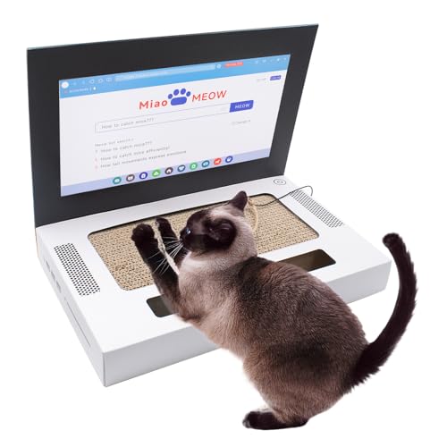 Kratz Laptop aus Pappe für Katzen mit Plüschmaus 2-in-1 Wellpappe Katzenkratzer Interaktives Katzenspielzeug Kratzmatte Kratzpappe für Indoor Katzen von KeaJuidy