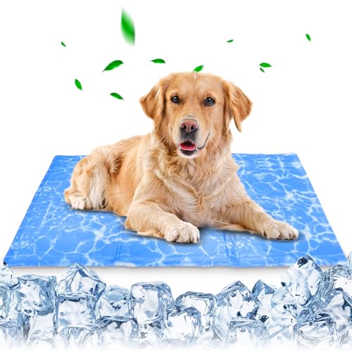 Keaistar Kühlmatte für Hunde, 90 x 50cm Kühlmatte Hunde mit Ungiftiges Gel Faltbare Tragbar Hundekühlmatte Selbstkühlend für Klein Mittelgroße Haustiere zum Kisten Zwinger Betten - Wasser kräuseln von Keaistar