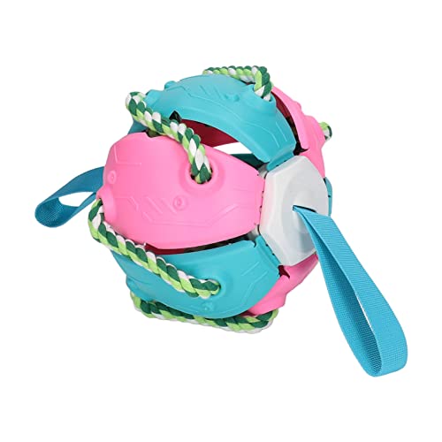 Keenso Hund Fliegende Untertasse Ball Kunststoff Interaktive Fliegende Untertasse Fußball Tragbar Flach mit Hundegurt (Pink Blau) von Keenso